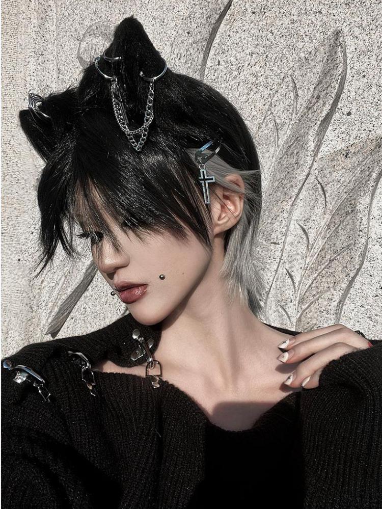 Soda Black and Grey Highlight Hair Color Ouji Short Wig