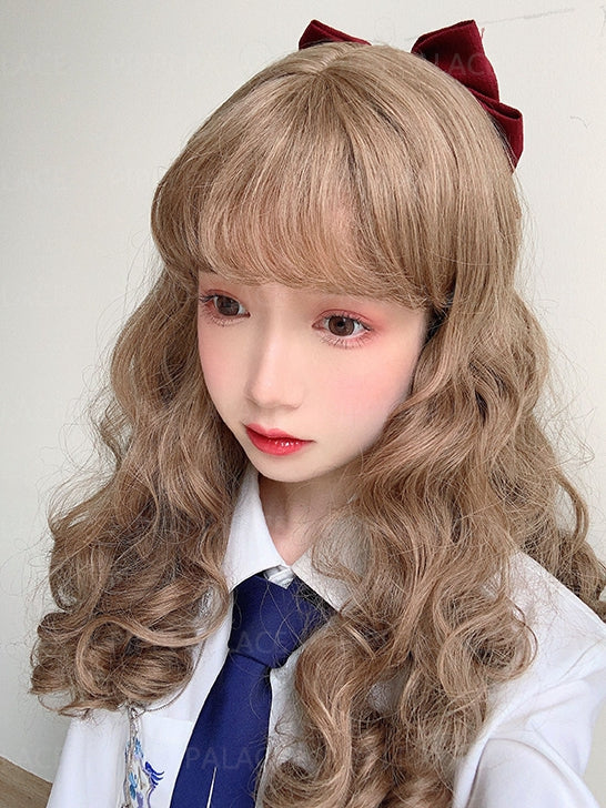 In Stock Mid-length Dolly Curly Wig with Outward Curly Bangs