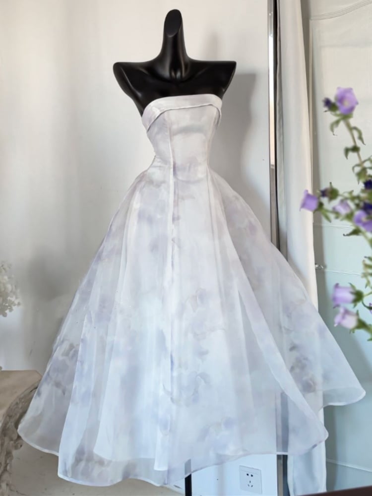 Light Purple Lace-up Detail Strapless Jumper Skirt