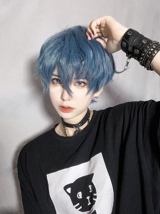 In Stock Dusty Blue Boy Style Wig