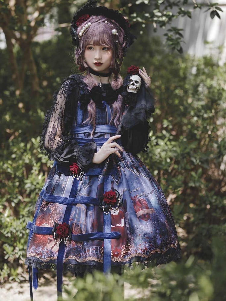 Midnight Magic Sweetheart Neckline High Waist Ruffle Trim Jumper Skirt