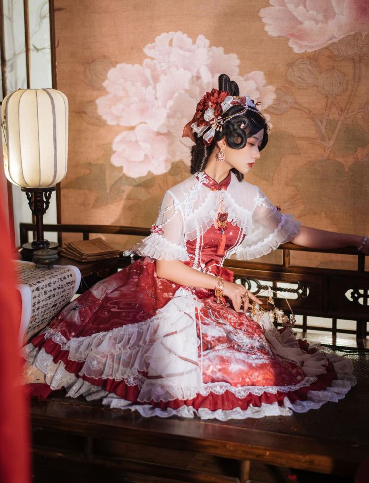 In Stock The Nine-Colored Deer Red Qi Lolita Dress Full Set