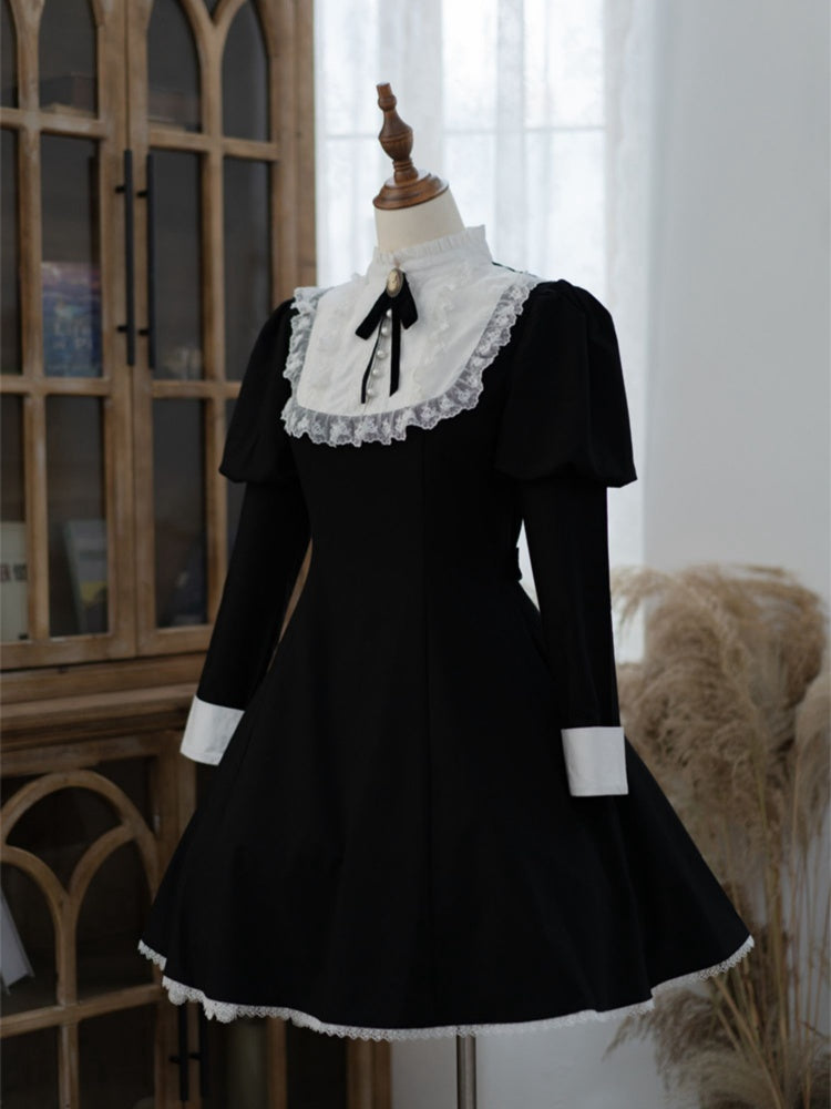 White and Black Banded Collar One Piece Long Sleeves
