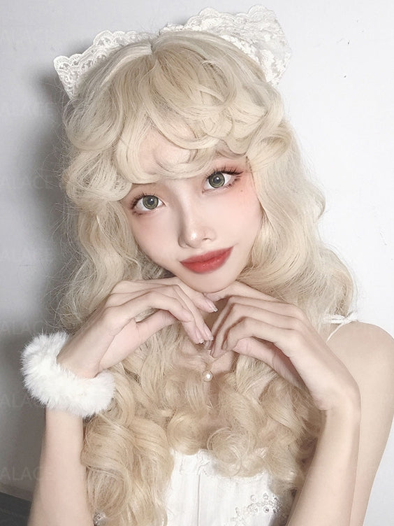 In Stock Mid-length Dolly Curly Wig with Outward Curly Bangs