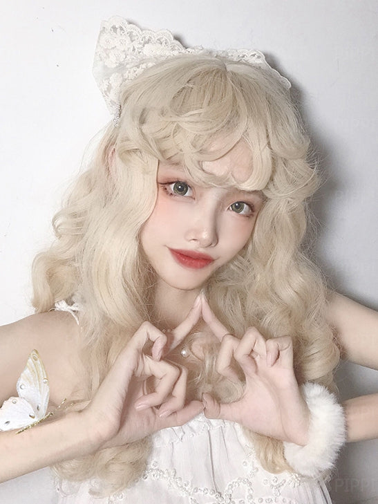 In Stock Mid-length Dolly Curly Wig with Outward Curly Bangs