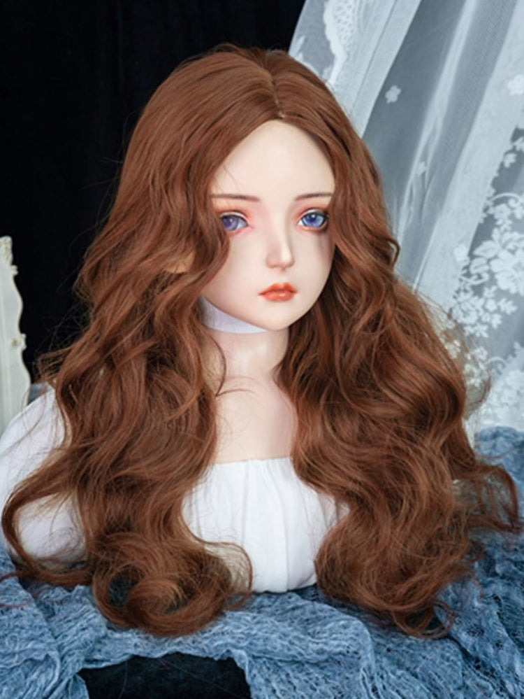 Reddish Medium Length Realistic Parting Synthetic Wavy Wig