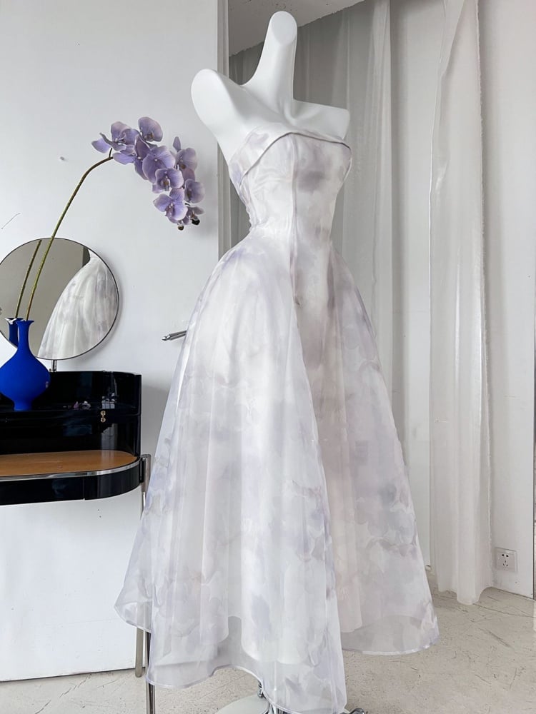 Light Purple Lace-up Detail Strapless Jumper Skirt