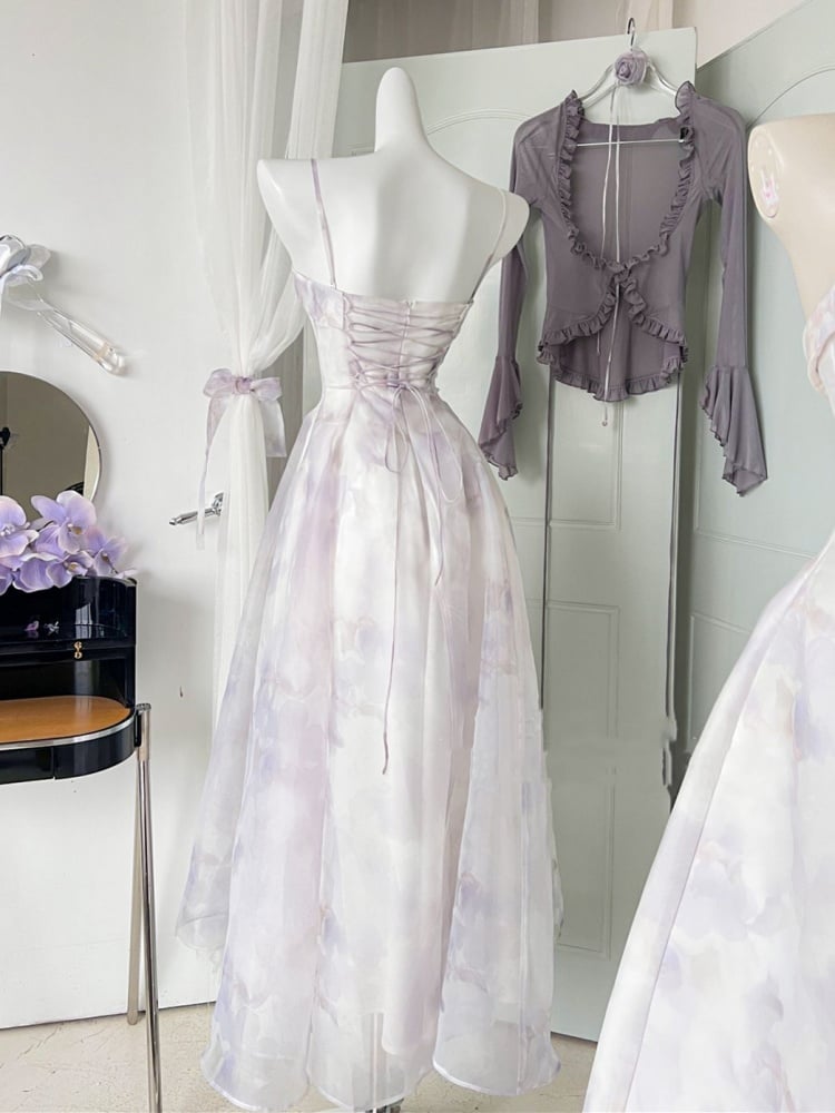 Light Purple Lace-up Detail Strapless Jumper Skirt