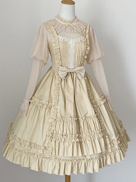 Doll Story Bowknot Details Natural Waist Ruffle Hem Jumper Skirt