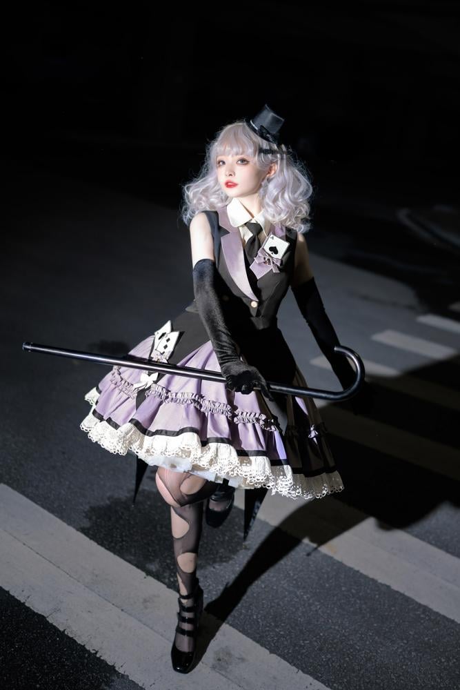 Poker Decorated Vest+Jumper Skirt+Tie Set