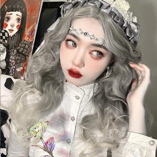 In Stock Mid Parting Gray Ombre Wavy Wig