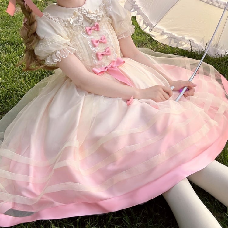 Pink Bowknot Details High Waist Jumper Skirt