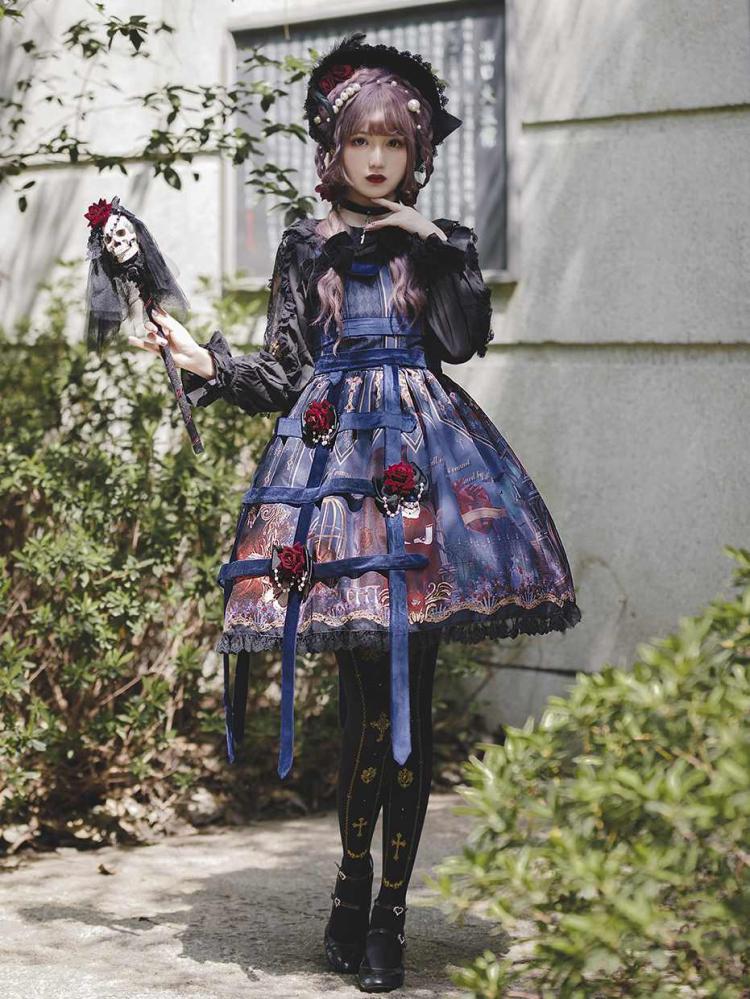 Midnight Magic Sweetheart Neckline High Waist Ruffle Trim Jumper Skirt