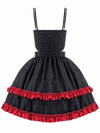 Cross Design Gothic Jumper Skirt Cutout Detail Tiered Skirt and Ruffle Trim