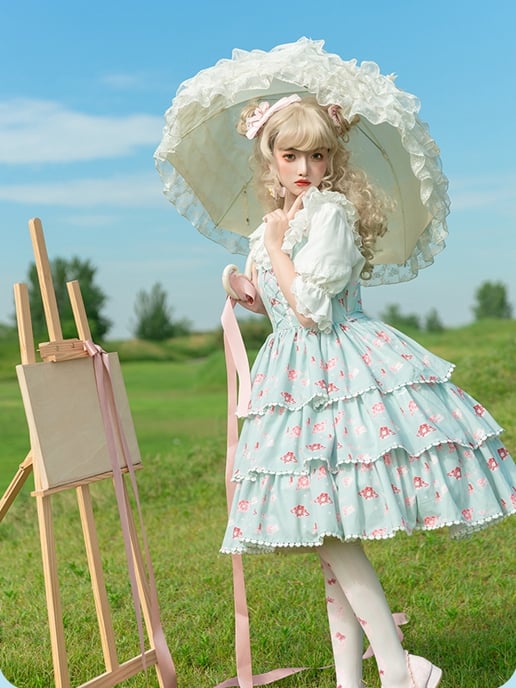In Stock Girl's Love Letter Print Tiered Flounce Hem Lolita JSK