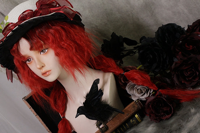 In Stock Long Wool Curly Black Red Ombre Wig