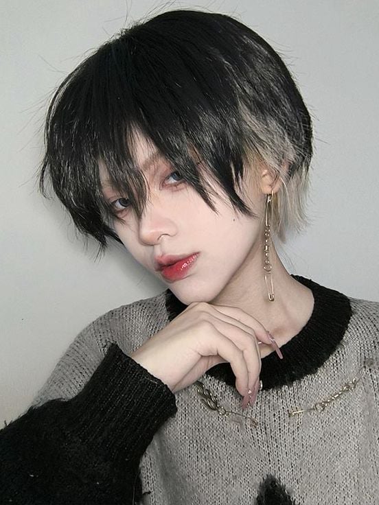Soda Black and Grey Highlight Hair Color Ouji Short Wig