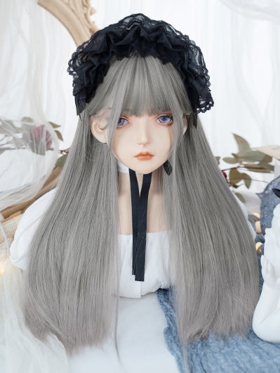 Silver and Grey Ombre Hair Color Medium Length Synthetic Straight Wig