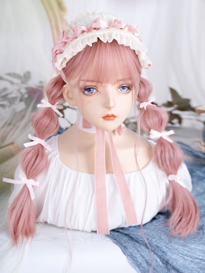 Pink Medium Length Synthetic Wavy Wig with Air Bangs