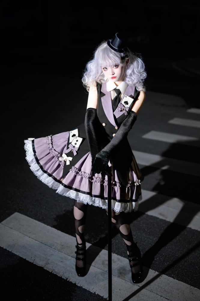 Poker Decorated Vest+Jumper Skirt+Tie Set