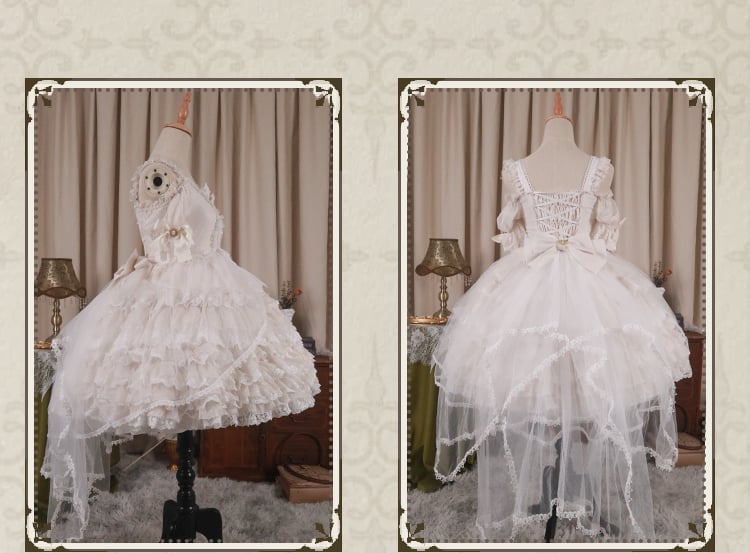 Off-the-shoulder Lace Patches Design Tiered Ruffle Hem Short Sleeves One Piece