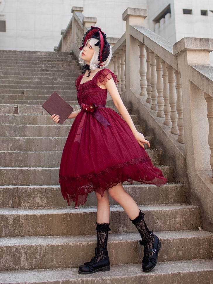 A Scene of Dance Music Color Red/Black Square Neckline Jumper Skirt