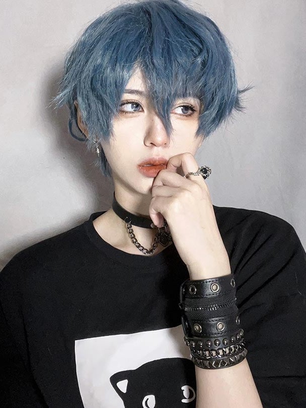 In Stock Dusty Blue Boy Style Wig
