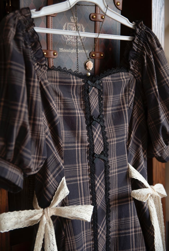 Plaid Pattern One Piece Short Sleeves Elegant Dress