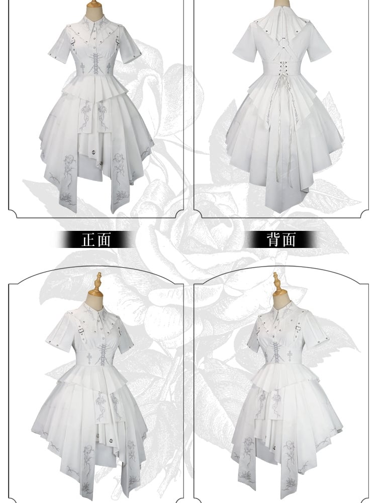 Thorns of Fog Color White Cross and Thorns Embroidery Military One Piece/Full Set