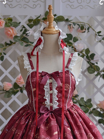 Ready to Ship-Red Jumper Skirt Sweetheart Neckline Bowknot Details Ruffle Hem
