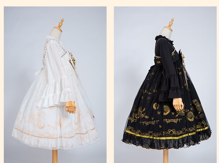 Daytime Fantasy Night Archaic Style Pattern Print Design Gold Stamping JSK