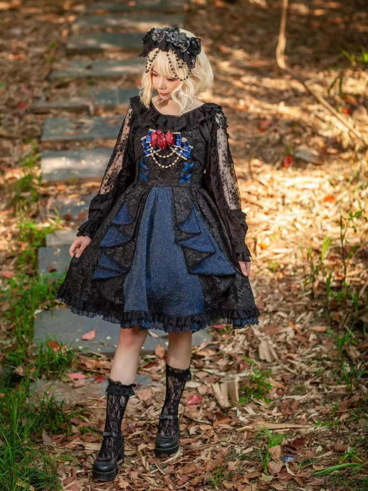 Singer Sweetheart Neckline Natural Waist Tiered Skirt and Ruffle Trim Jumper Skirt/JSK+ Train Set