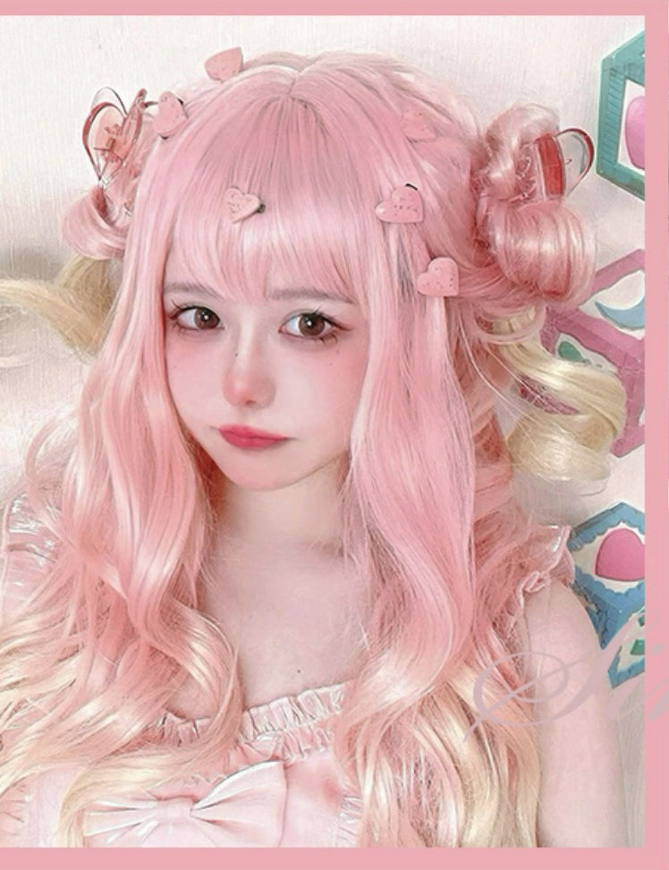 Waist Length Pink Gold Ombre Wavy Wig