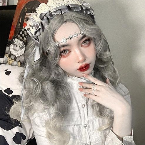 In Stock Mid Parting Gray Ombre Wavy Wig