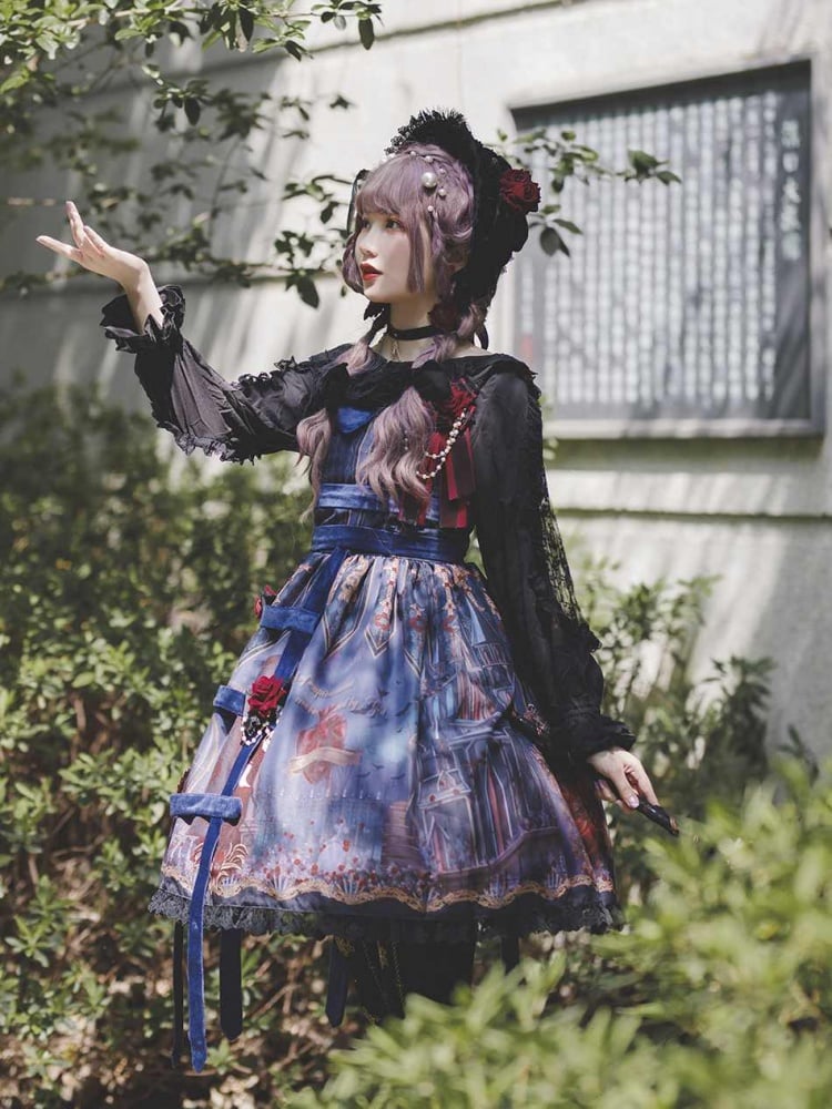 Midnight Magic Sweetheart Neckline High Waist Ruffle Trim Jumper Skirt