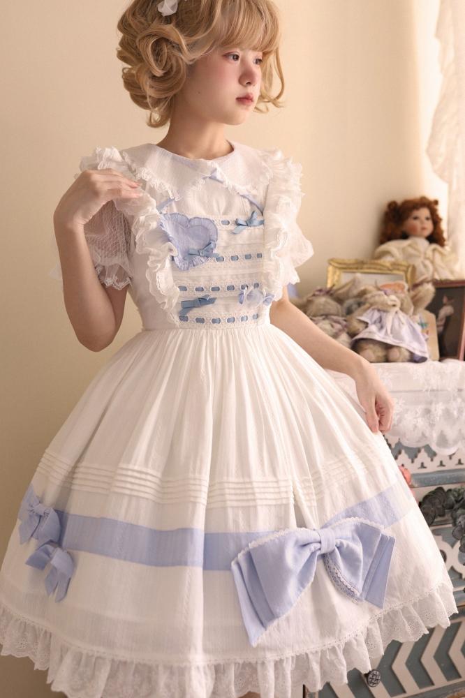 In Stock Bowknot High Waist Ruffle Hem Jumper Skirt