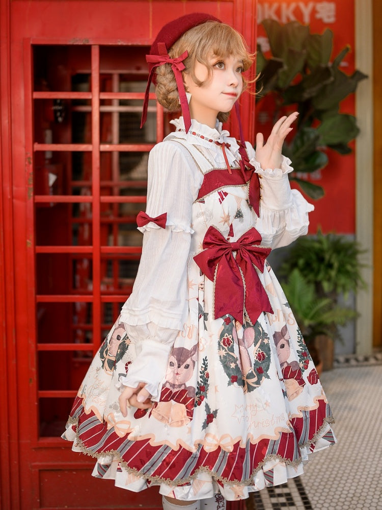 In Stock Christmas Style Elk Print Jumper Skirt