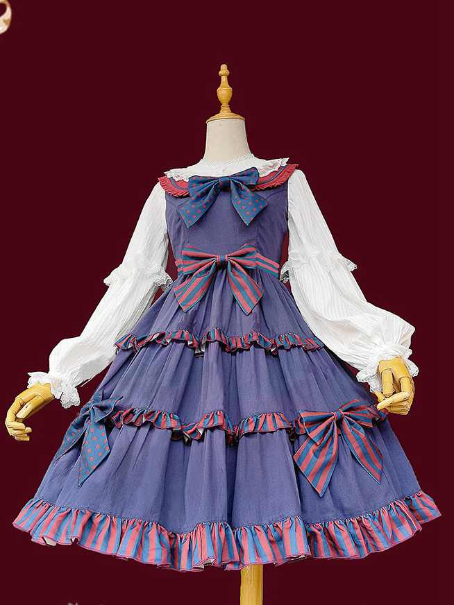 Little Sweetie Peter Pan Collar Natural Waist Tiered Skirt and Ruffle Trim Jumper Skirt