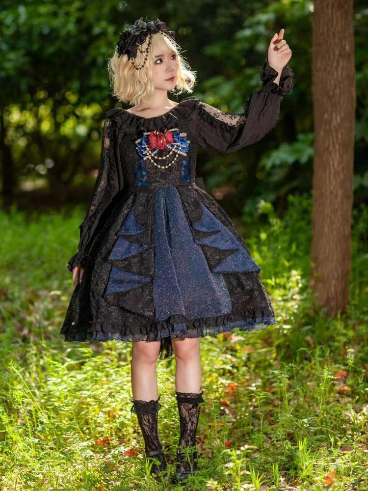 Singer Sweetheart Neckline Natural Waist Tiered Skirt and Ruffle Trim Jumper Skirt/JSK+ Train Set