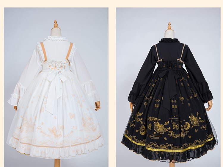 Daytime Fantasy Night Archaic Style Pattern Print Design Gold Stamping JSK