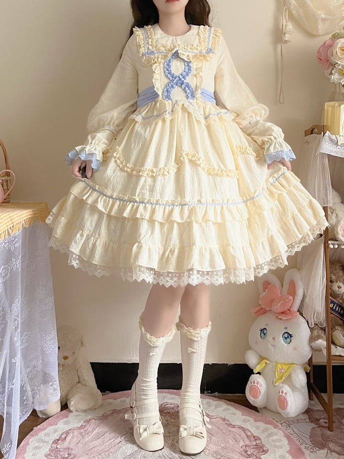 Yellow and Blue Ruffle Trim Design One Piece