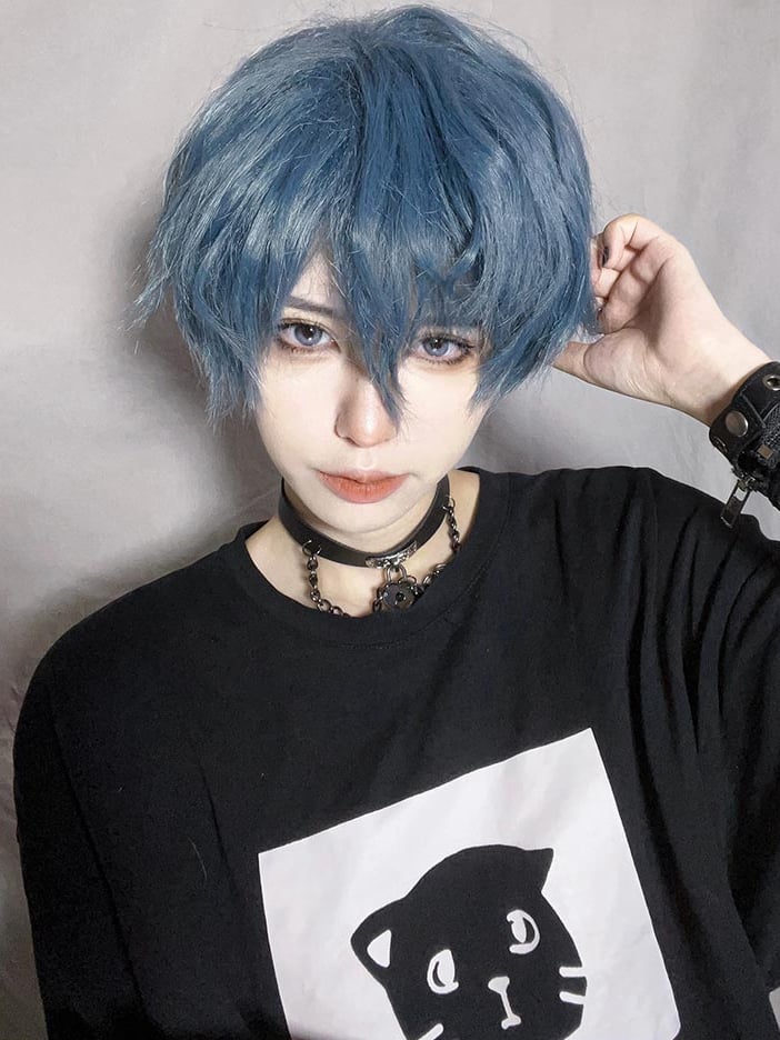 In Stock Dusty Blue Boy Style Wig