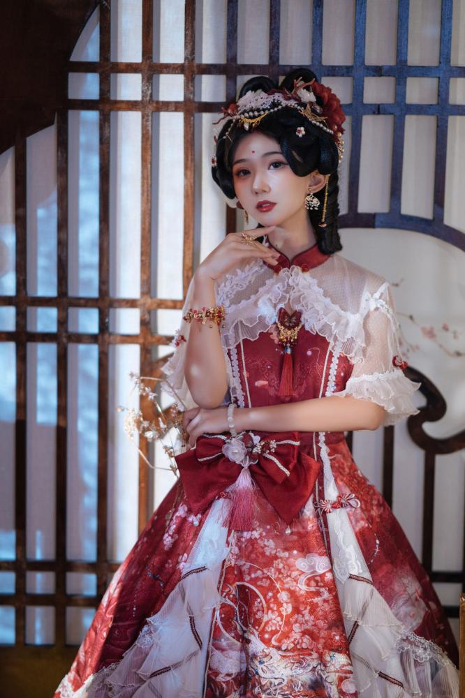 In Stock The Nine-Colored Deer Red Qi Lolita Dress Full Set