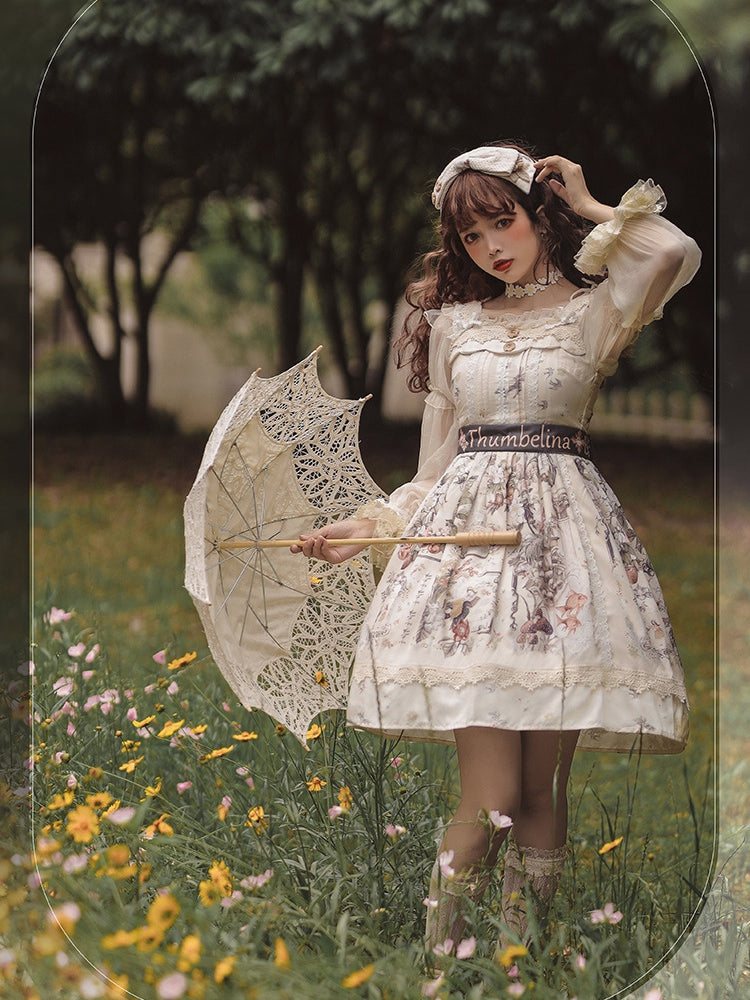 Thumbelina Floral Print Petal Neckline High Waist Short Version Jumper Skirt