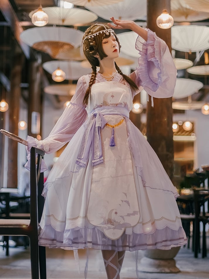 Night and Warbler Chinoiserie Style Han Lolita JSK+Long Flounce Bell Sleeves Blouse Set
