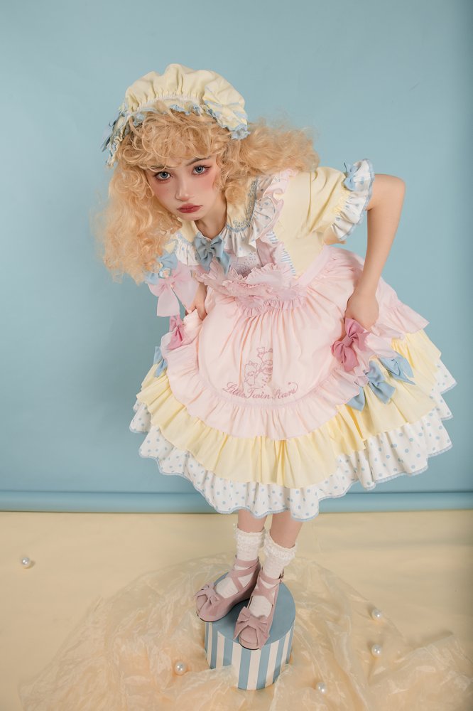 Little Twin Stars Bowknot Details Ruffle Trim Short Sleeves One Piece Color Yellow