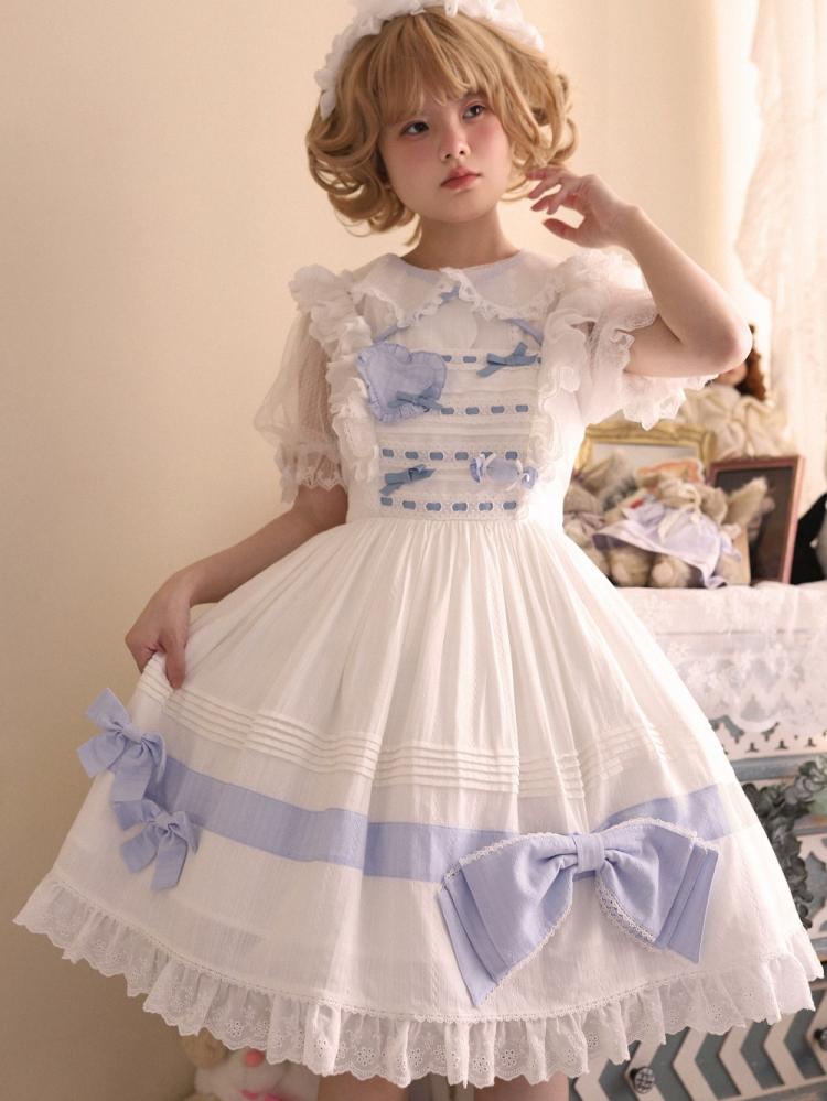 In Stock Bowknot High Waist Ruffle Hem Jumper Skirt