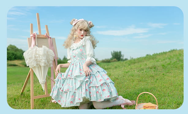 In Stock Girl's Love Letter Print Tiered Flounce Hem Lolita JSK