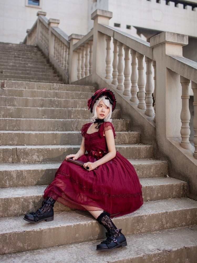 A Scene of Dance Music Color Red/Black Square Neckline Jumper Skirt