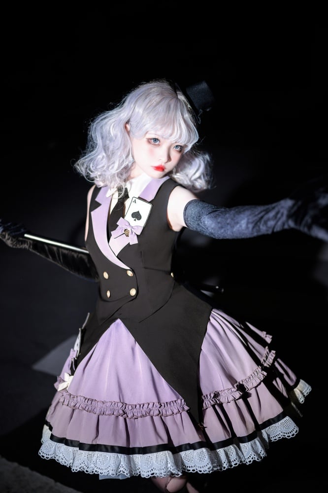 Poker Decorated Vest+Jumper Skirt+Tie Set